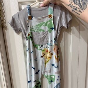 Kids Map Print Bamboo Overalls with Gray Shirt